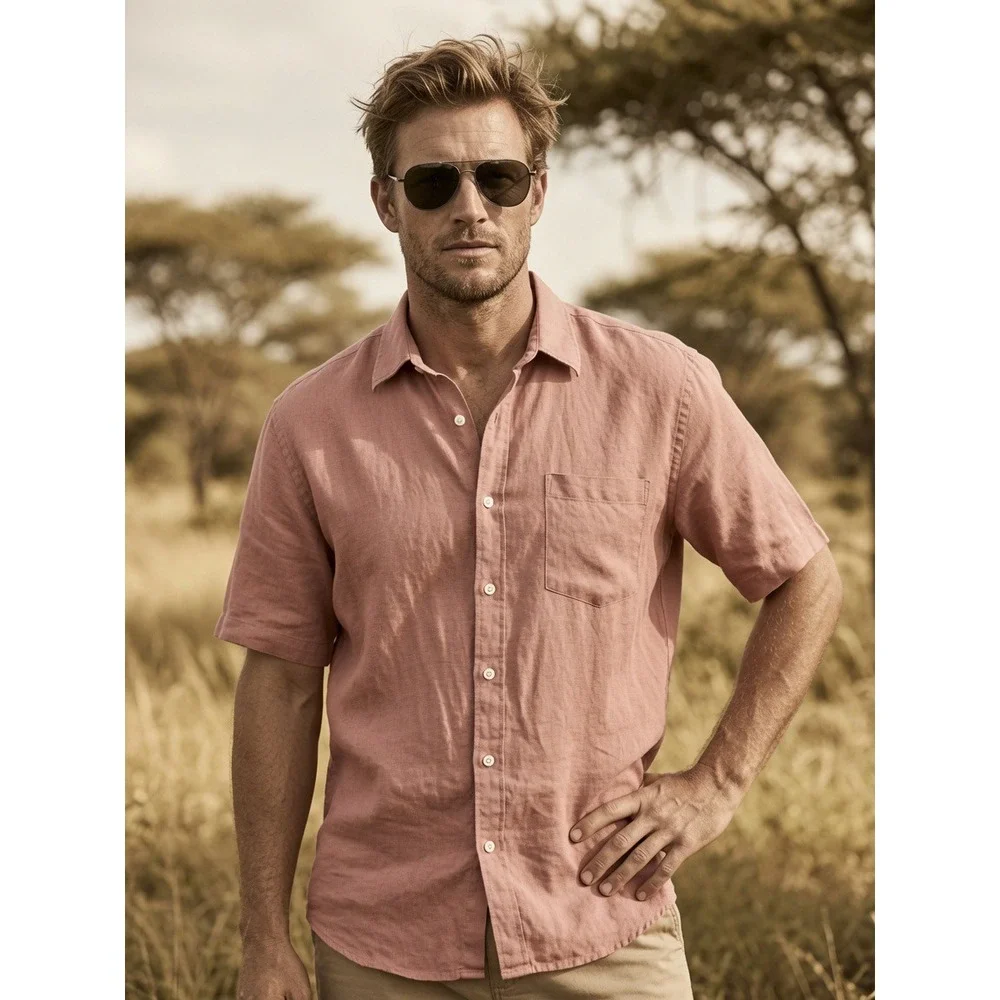 Vintage Banana Republic 100% Irish Linen Shirt Mens Medium Pink Safari Gorpcore